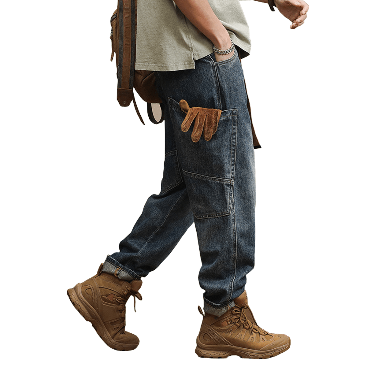 Loose-Fit Cargo Denim Jeans