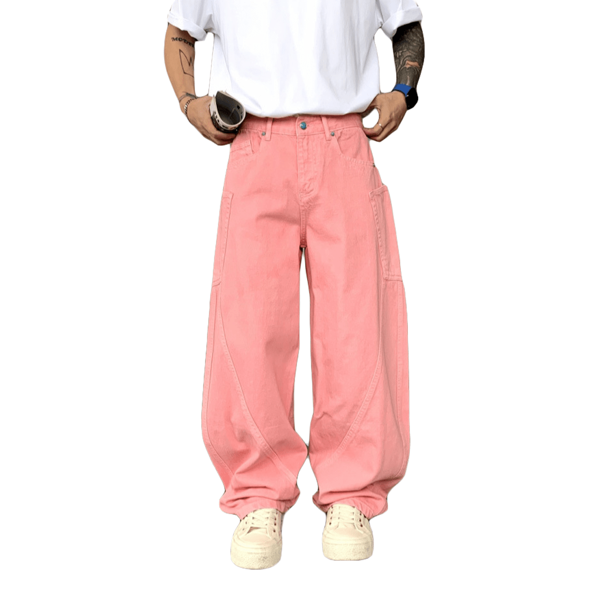 Pink Loose Fit Washed Basic Jeans
