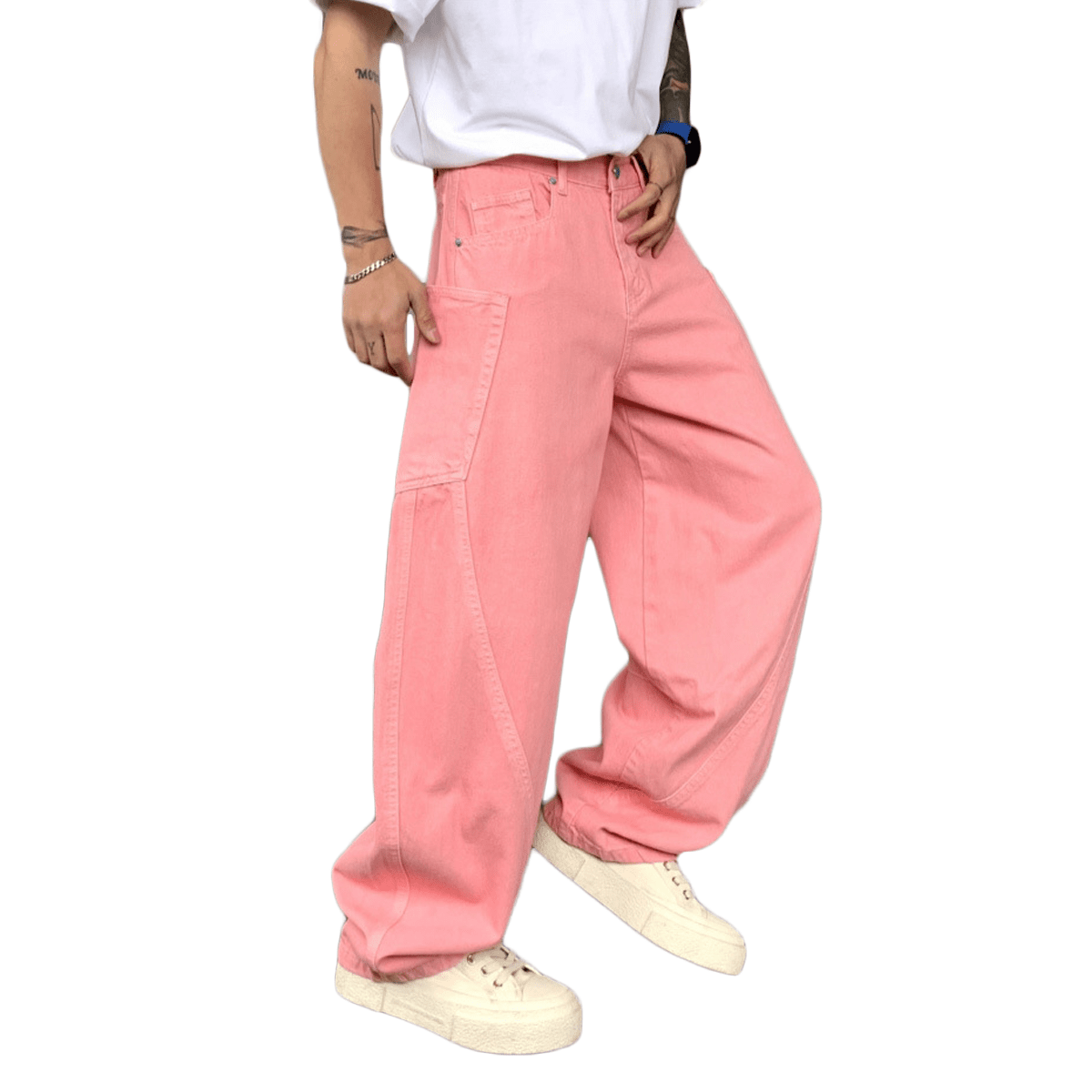 Pink Loose Fit Washed Basic Jeans