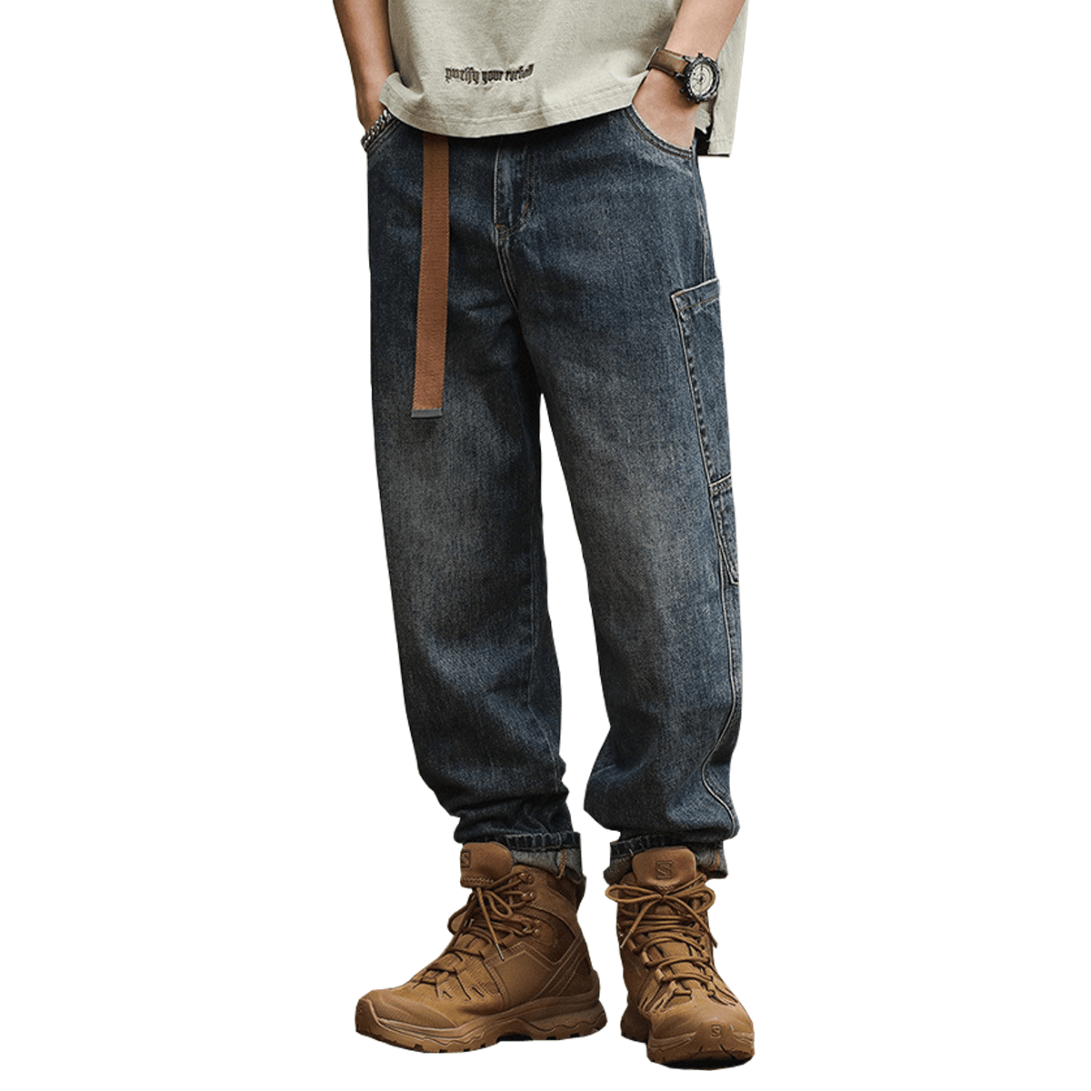 Loose-Fit Cargo Denim Jeans