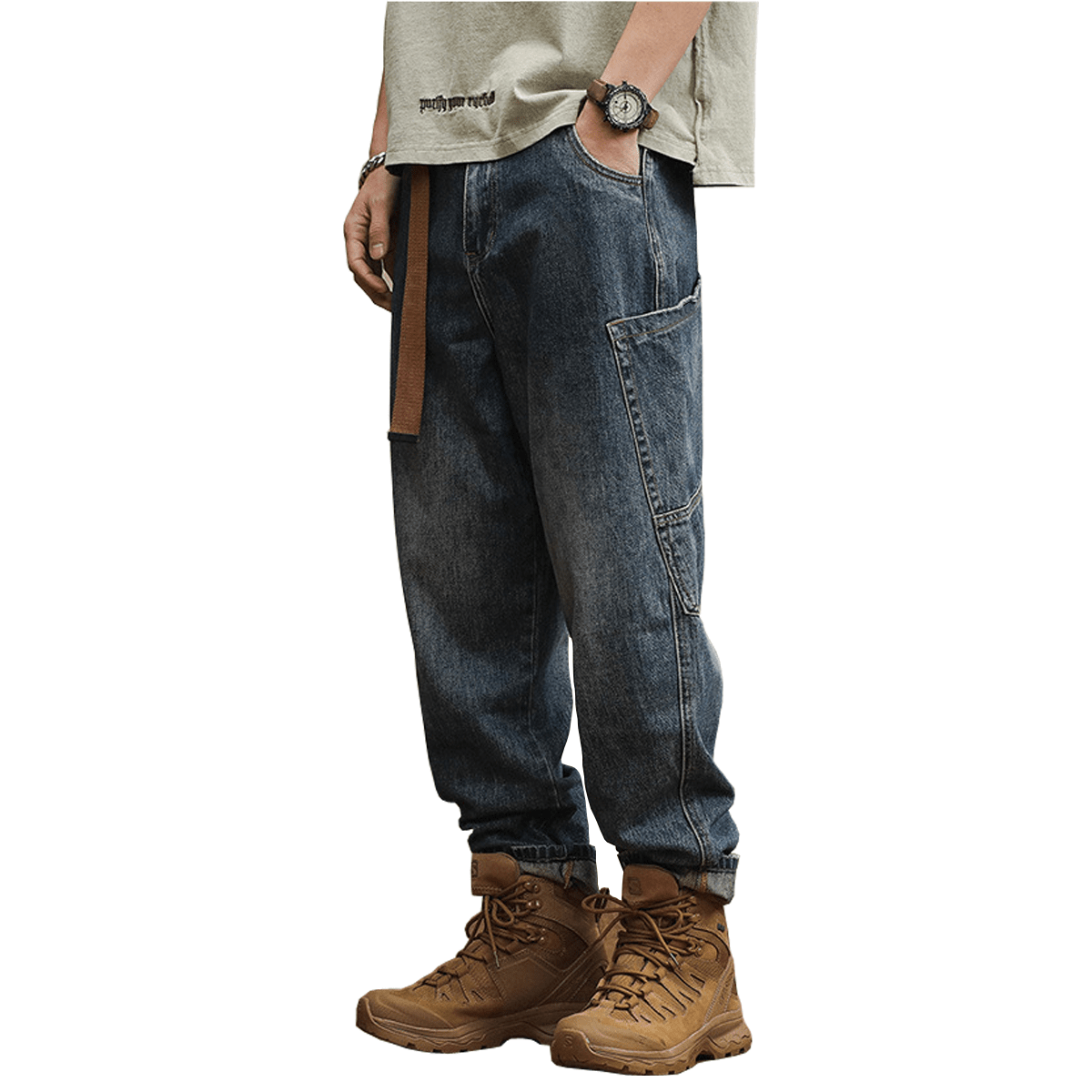 Loose-Fit Cargo Denim Jeans