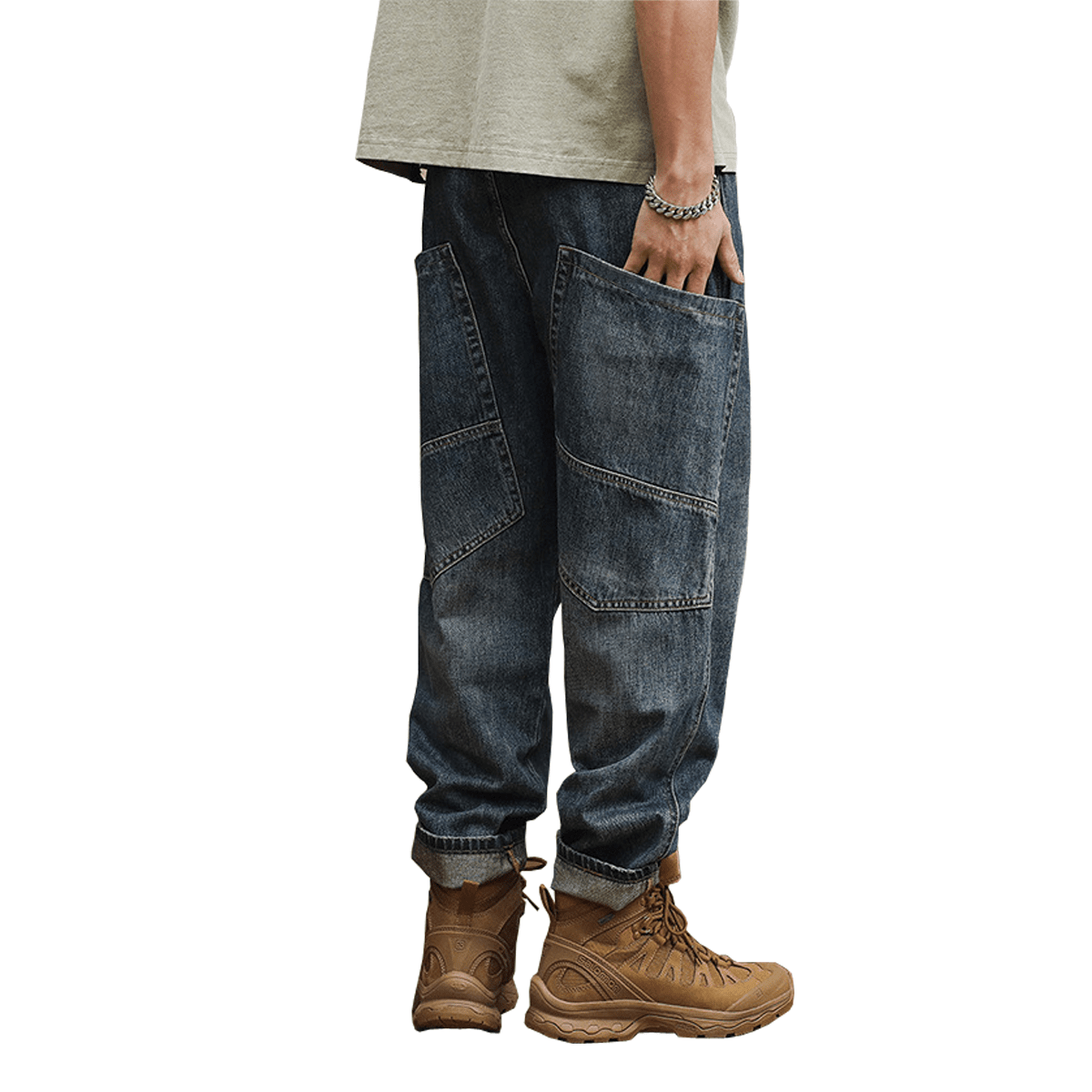 Loose-Fit Cargo Denim Jeans